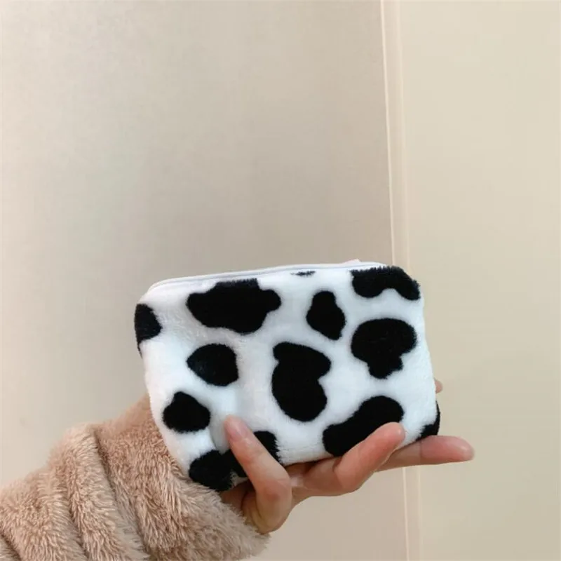 Cow Pattern Plush Coin Purse Wallet Card Holder for Women Girls