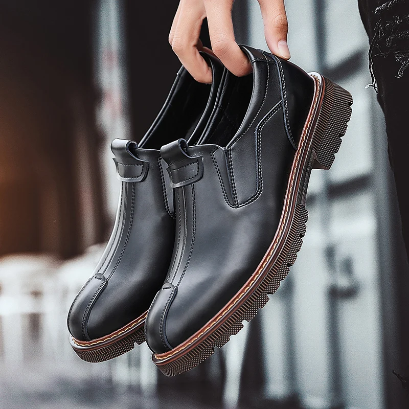 Original Man Leather Casual Sneakers Rubber Flats Shoes For Men Slip On Vintage Men Work Shoes Plus Size 46 47 48 Men Sneakers