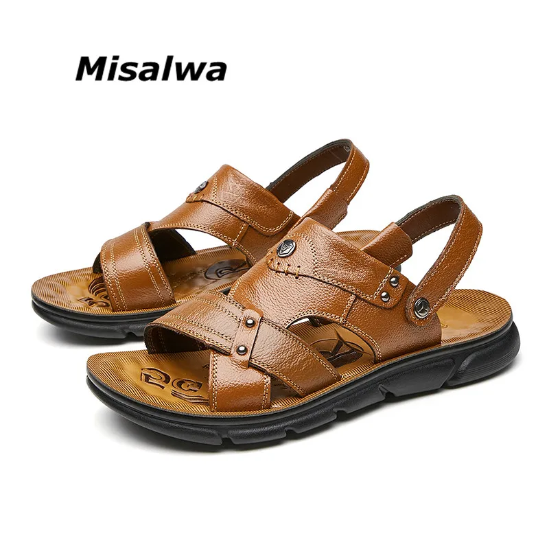 

Misalwa Real Men's Sandals Cow Authentic Genuine Leather Casual Strong Men Shoes Soft Summer Slippers Beach Shoes Dropshipping