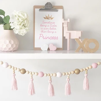 

Macarons Room Decoration Wooden Bead Tassel Wall Hanging Nordic Wood Girl Baby Beads Hanging Curtain Sticker Kids