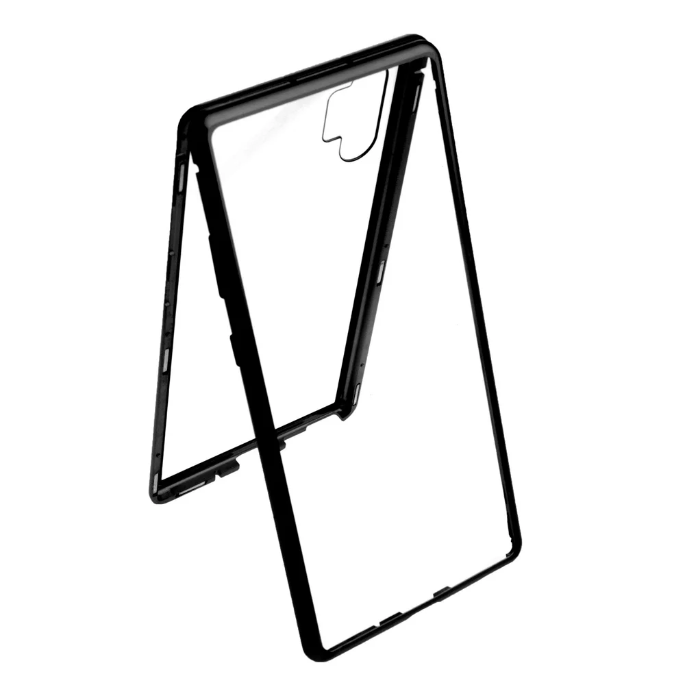 Для samsung Note 10 Pro Магнитный адсорбционный металлический чехол из закаленного стекла для сотовых телефонов прозрачный защитный чехол - Цвет: Черный