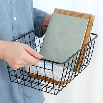

Iron Art Wire Wrought Storage Basket Household Desktop Metal Organizer Holder Bathroom Kitchen Sundries Container #15