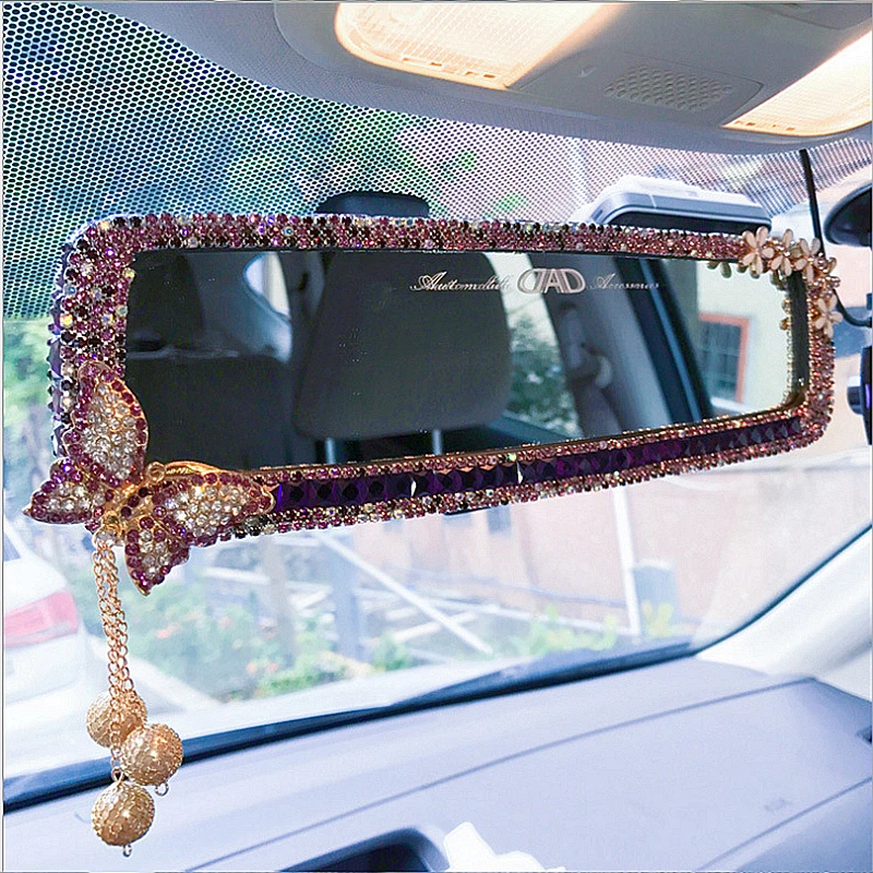 Rhinestone Rearview Mirror Decor Butterfly Car Interior Charm Crystal