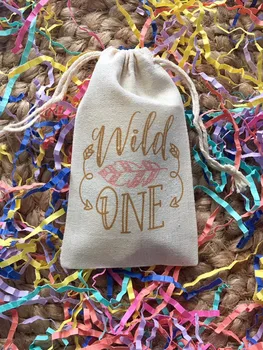 

Set of 10 Personalized Wild One First Birthday Favor Bags, Custom Wild one birthday baptism Christening party gift bags