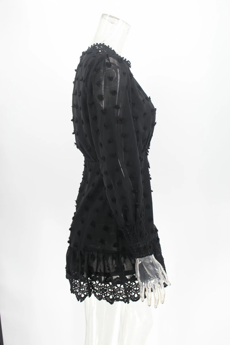 Dress Women Autumn Summer Elegant Long Sleeve Dress Short Black Sexy See Through Mini Clothes Vestido Feminino women party dress (1)