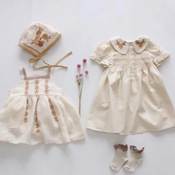 

Toddler Smocking Dresses For Baby Girl Hand Made Embroidery Frocks Infant Peter Pan Collar Smocked Dress Kids Boutique Clothes