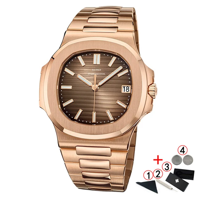 rose-coffee-add-box Lgxige мужские часы Топ бренд класса люкс бизнес часы из розового золота Мужские нержавеющая сталь мужские наручные часы Relogio Masculino - Цвет: rose-coffee-add-box