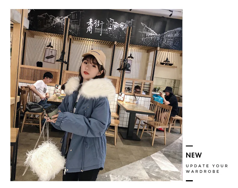 Fashion down Jacket Women's Short Shinhan NUS Fur Collar BF Workwear Coat Loose-Fit CHIC Parka Thick