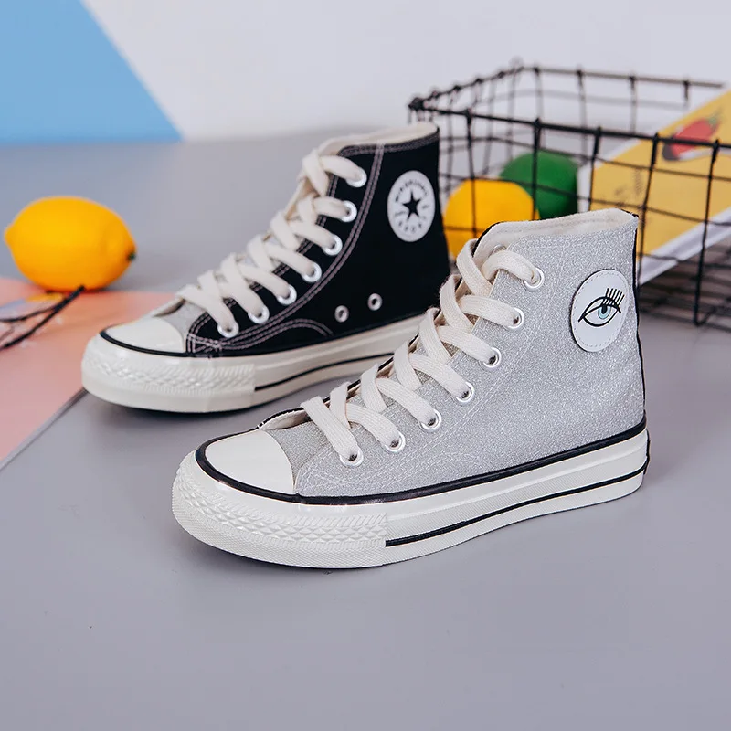 

Vulcanized Shoes Spring New Style Hight-top Lightweight Breathable Mixed Colors WOMEN'S Canvas Shoes Korean-style Casual Versati