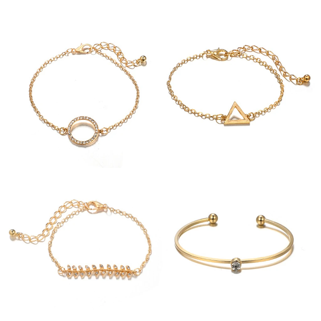 

4Pcs Leaves Multilayer Adjustable Open Bracelet Set Fashion Jewelry Drop Ship W2952001
