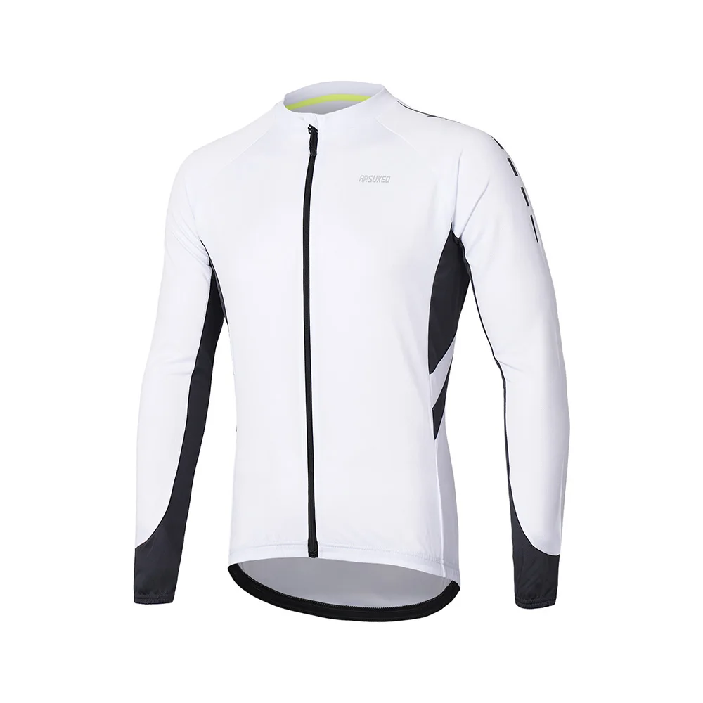 ARSUXEO, Мужская велосипедная Джерси с длинным рукавом, спортивная одежда, велосипедные рубашки, на молнии, MTB, топ, горный трикотаж, одежда, одежда, сухая посадка, 6030 - Цвет: White