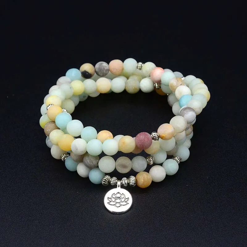Женский браслет 108Mala Amazonite wrap Bracelet 8 мм матовые бусины Lotus OM браслет с буддийскими шармами& ожерелье дропшиппинг
