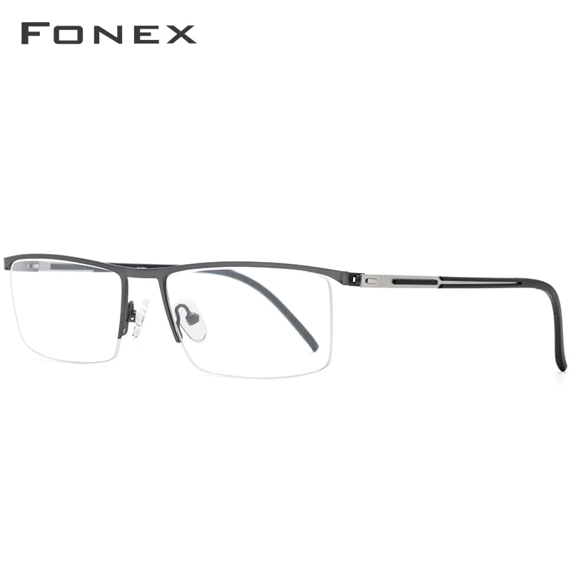 Очки по рецепту из FONEX сплава, сверхлегкие полуоправы, квадратные очки для близорукости, оправа для очков, мужские Новые оптические очки без винтов 9857 - Цвет оправы: Серый