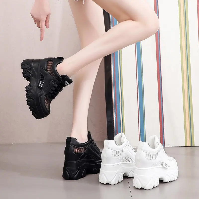 Breathable Mesh Chunky White Sneakers Women Summer Hollow Out Mesh Platform Sandals Woman Height Increased Casual Shoe 10cm women shoes,casual sneakers,women sneakers