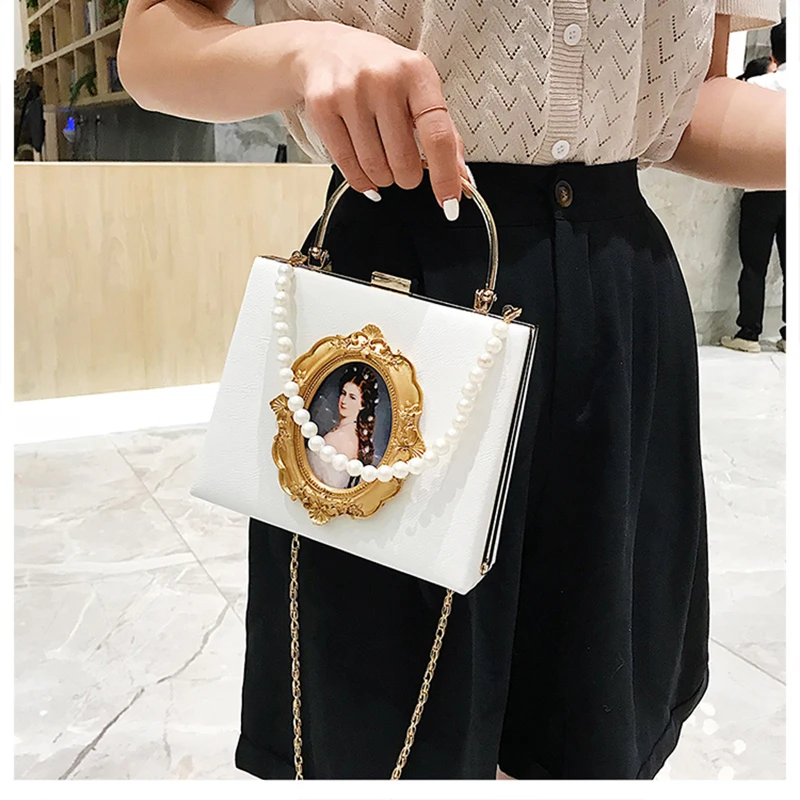 Барокко Винтажная сумочка женские сумки принцесса Аватар сумка через плечо из ПУ роскошные дизайнерские женские сумки жемчужная сумка-мессенджер с цепочкой
