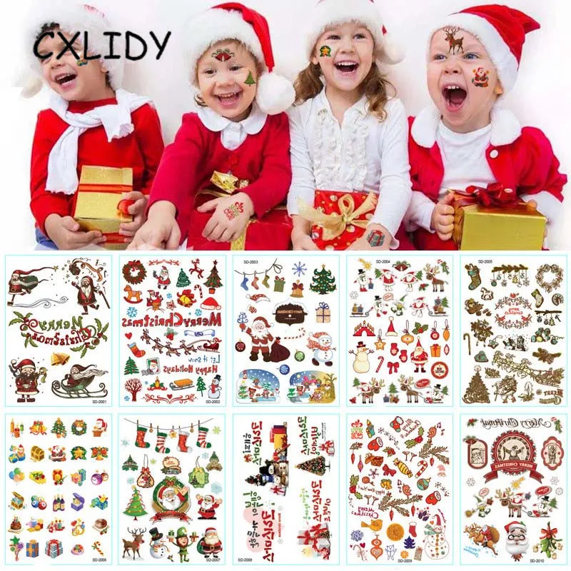 Christmas Tattoo Sticker Green Waterproof Child Sticker Set Santa Claus Snowflake Cartoon Sticker aa069 (1)