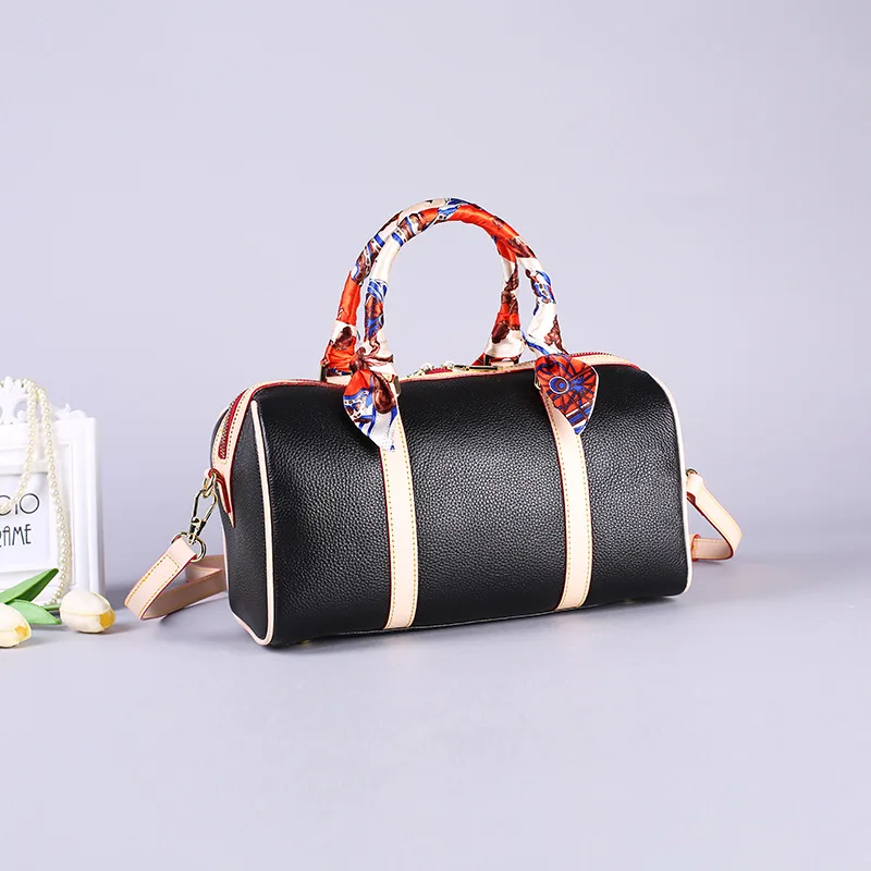 

Autumn And Winter Pillow Bag 2018 Europe And America Large-Volume Boston Hand Cowhide Contrast Color Large Bag Female Send Suspe