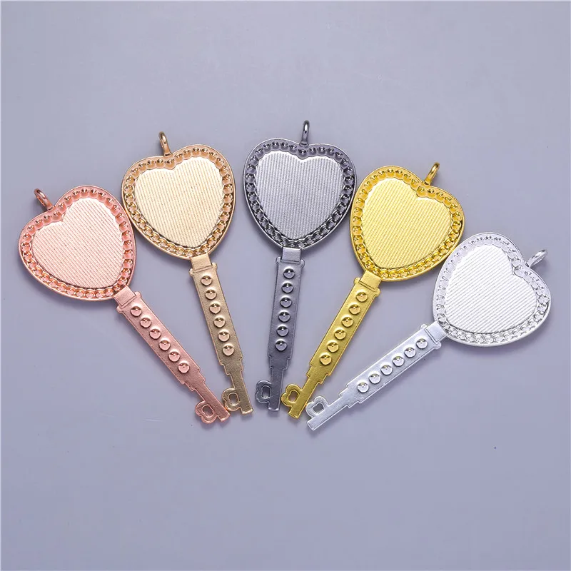 60pcs/lot Heart Pendant Tray 25mm Cabochon Base Crystal Bezels For Jewelry Making DIY Hip Hop Photo Necklaces Fast Shipping