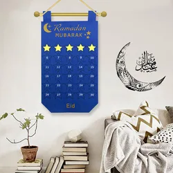Calendrier du compte à rebours du Festival du Ramadan Eid Mubarak en feutre classique, calendrier créatif bleu violet pour la décoration de la salle, 1 pièce 