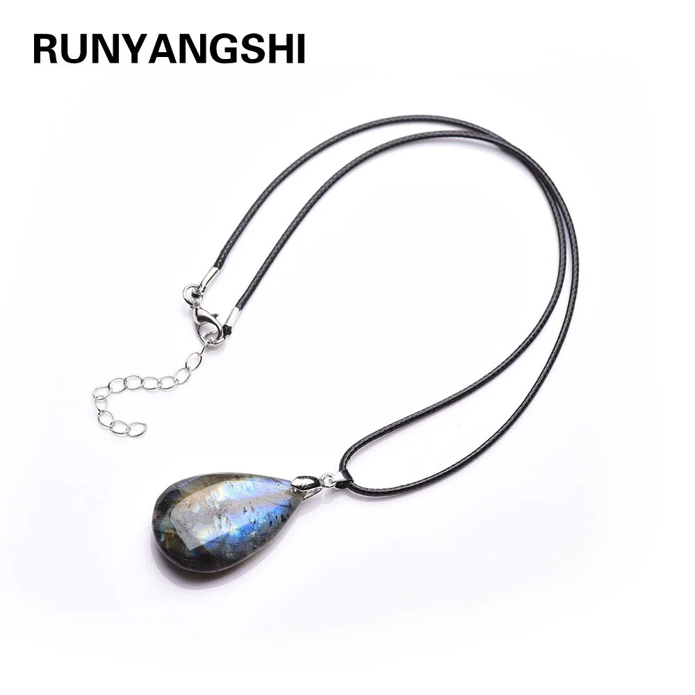 Runyangshi 1 шт. натуральный кристалл камень Лабрадор feldspar форма капли кулон Лунный