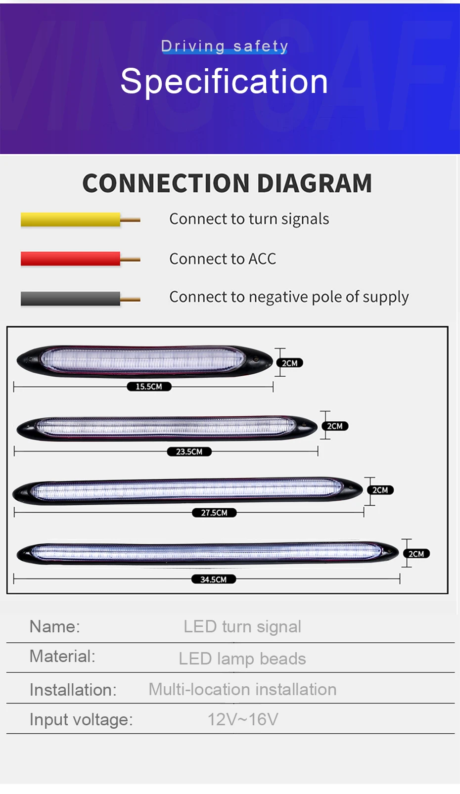 2Pcs Led Car Daytime Running Lights Drl Waterproof Headlight Turn Singal Yellow Light Streamer Auto Decorative Lamp Strip 12V