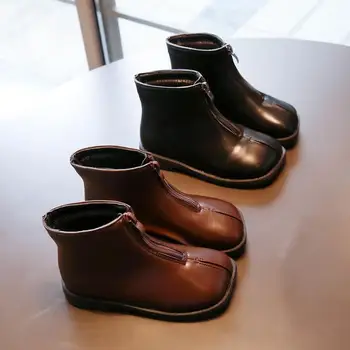 

Fashion Leather Girls Martin Boots Zipper Children Ankle Boots 2020 Autumn Winter New Plus Velvet Waterproof Kids Boys Shoes