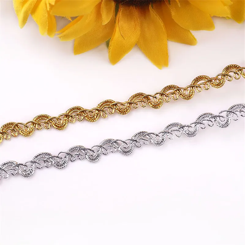 Gold Silver Lace Trim Ribbon Curve Lace Fabric Sewing Centipede Braided Wedding Craft DIY Clothes Accessories Home Decor 5y lace fabric,lace ribbon,lace garment accessories,lace sewing supplies,lace accessories,lace sewing accessories,lace decoration