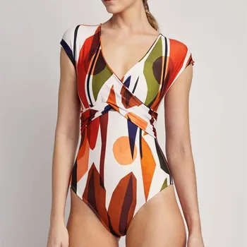 

Impressionist print One Piece Swimsuit For Women Bathing suit Female Lining Bikini Wedding Party Backless Beachwear Bikini