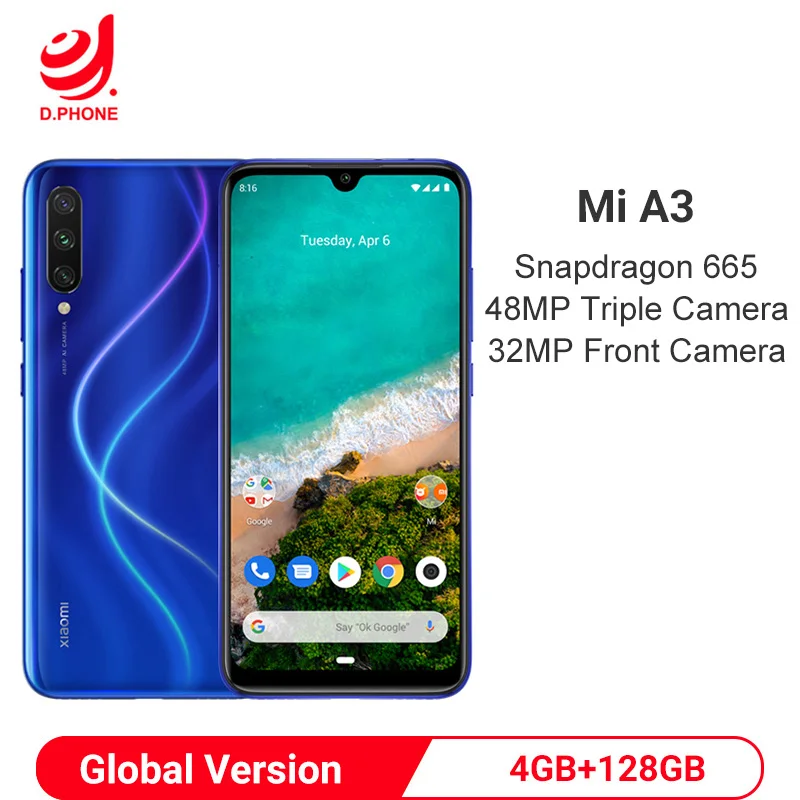 Глобальная версия Xiaomi Mi A3 4 Гб 128 ГБ Android One Восьмиядерный процессор Snapdragon 665 6,08" 48MP+ 32MP камера 4030 мАч смартфон