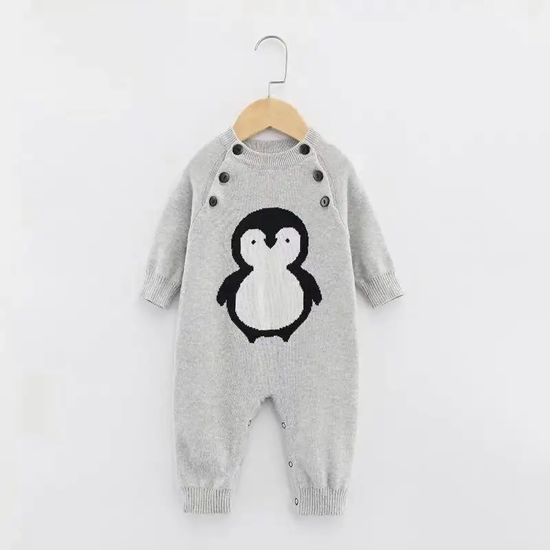 TinyPeople/Новинка года; Детский комбинезон с пингвином; зимняя вязаная одежда для новорожденных; теплый комбинезон для мальчиков; ползунки для девочек; милая Одежда для младенцев