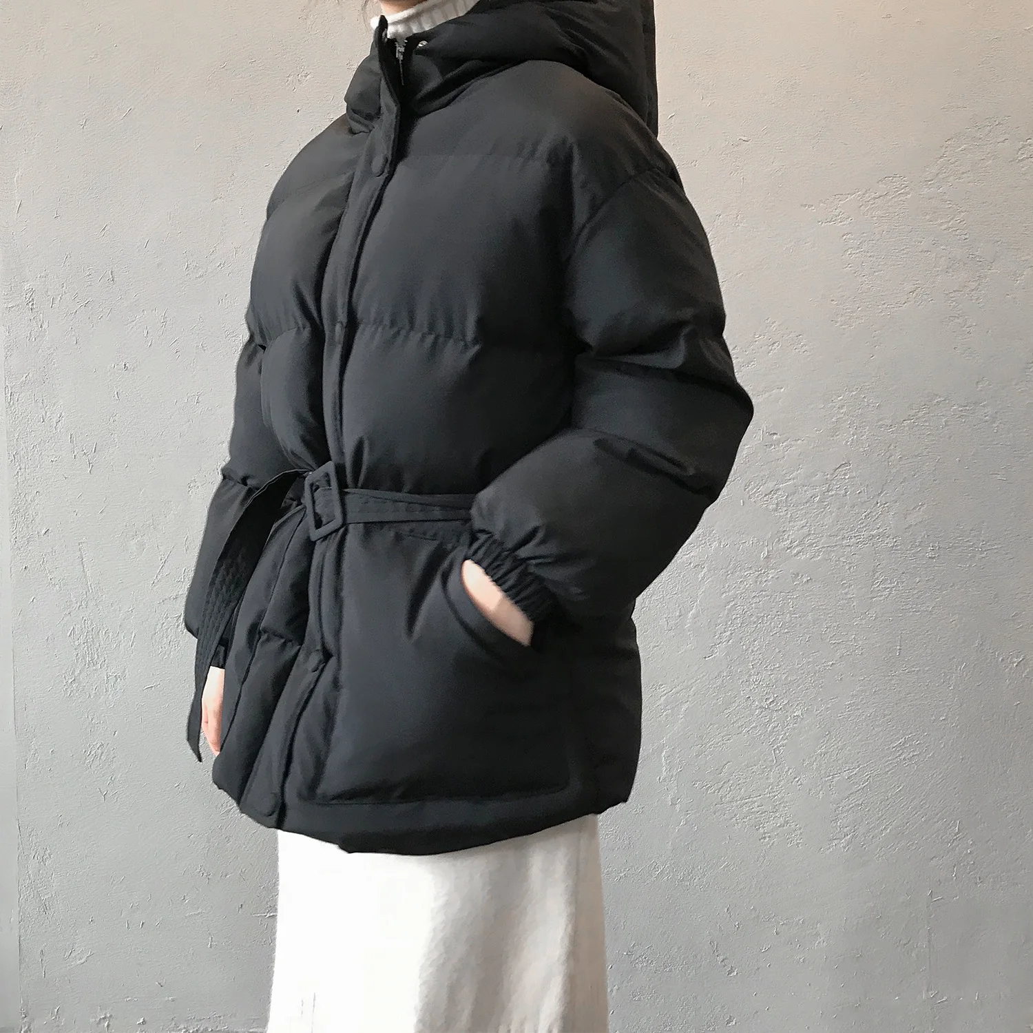 HXJJP, зимняя новинка, Корейская версия, плотные парки, свободные, для студентов, с капюшоном, хлопковое пальто, для женщин, талия, теплые, хлеб, куртки с поясом