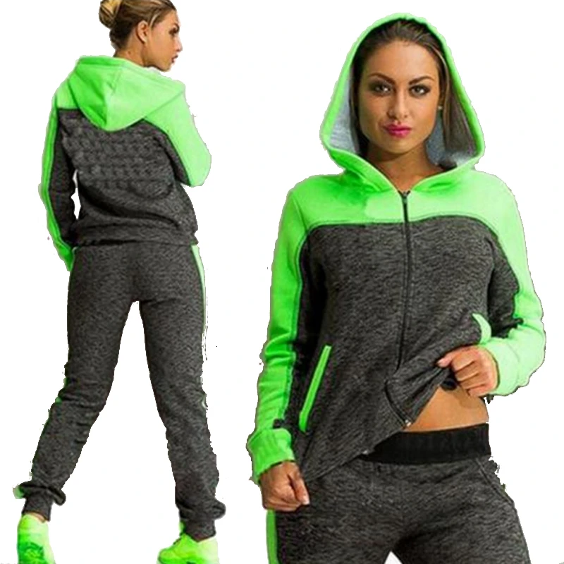 

Long Sleeve Tracksuit For Women 2 Piece Set Running Set Top And Pant Suits Winter Autumn Patchwork Hooded Sweater Sportswear