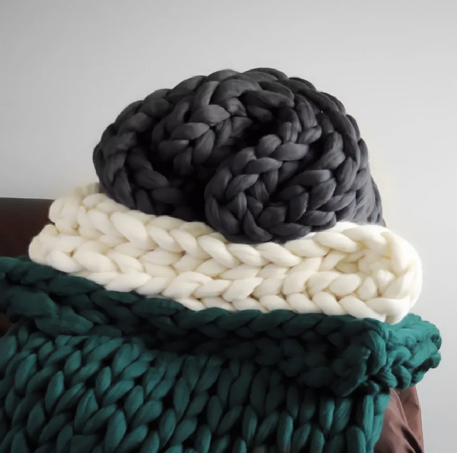 Sugan Life ручное массивное вязаное одеяло из толстой пряжи мериносовая шерсть громоздкий вязаный плед Скандинавское короткое одеяло
