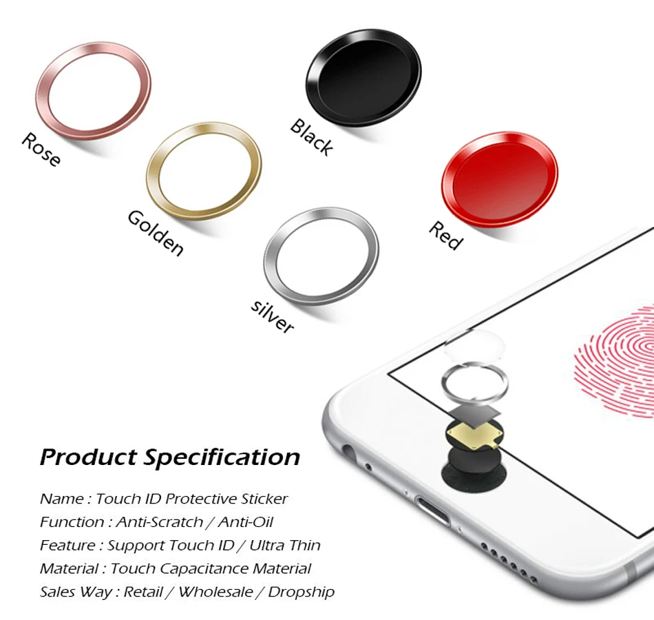 Сенсорная ID Главная Кнопка Наклейка Высокая чувствительность отпечатков пальцев идентификация стикер s для iPhone 8 6 6s 7 Plus 5S IPad домашний ключ 2 шт