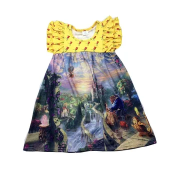 

yellow print girls boutique clothes lovely flare sleeve with simple design clothing dress