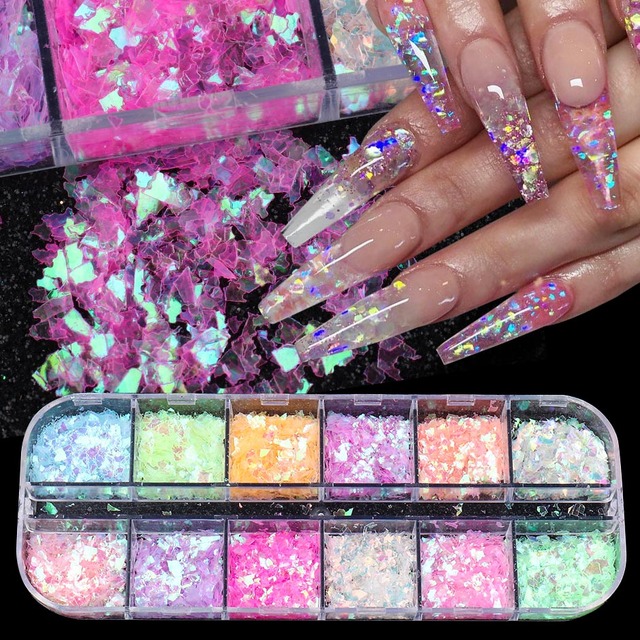 Abalone Shell Nail Art Glitter Natural Sea Shell Slices Nail Charms Flake Powders Shiny Sequins Manicure Design  FBBY