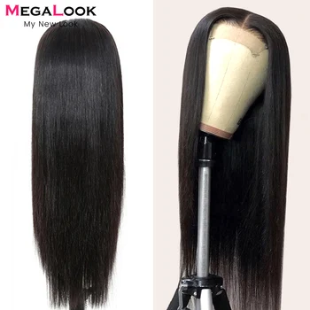 

Lace Closure Wig Human Hair Pre Plucked Natural Hairline Megalook Remy Peruvian Straight Hair Wig 2x4/4x4 Lace Closure Wig 180%