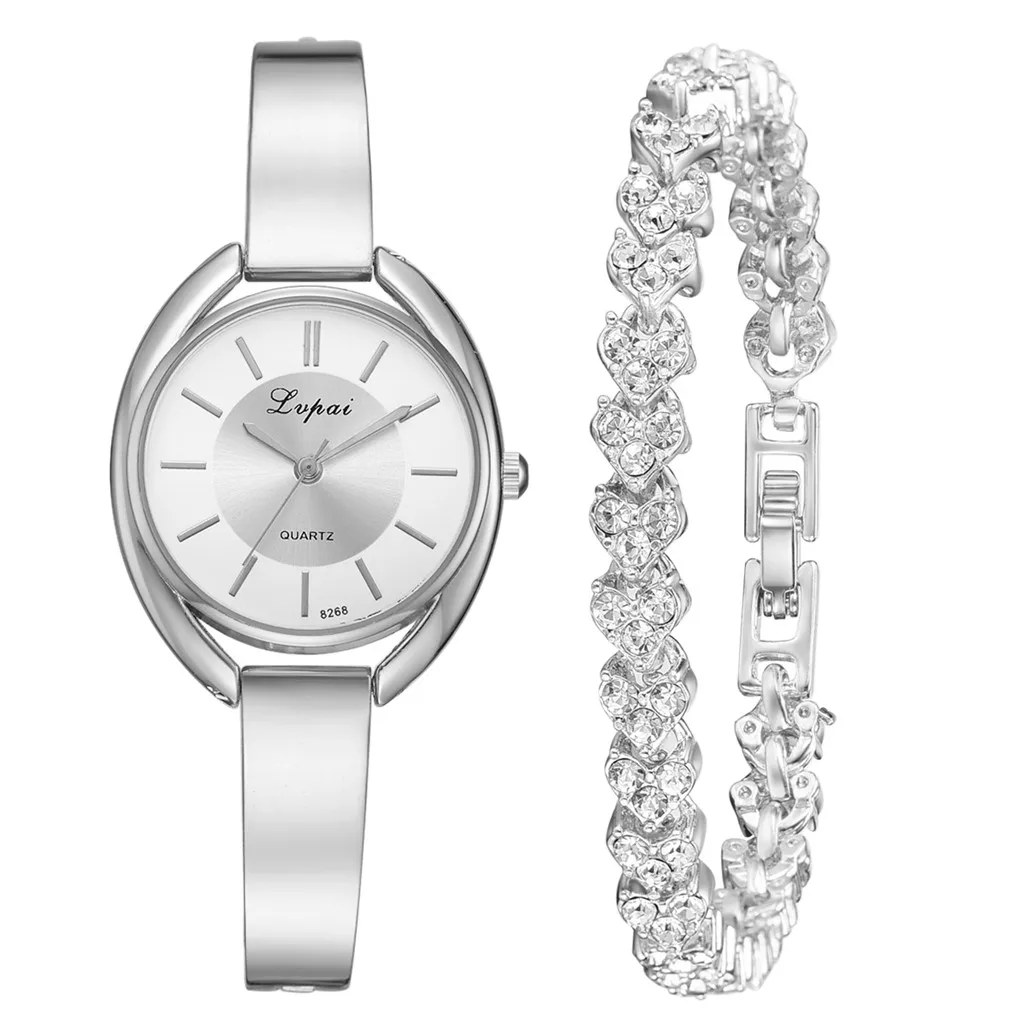 Ladies bracelet Watch Eye shape dial 2pcs Fashion Eye Shape Dial Steel Strip Watch Heart Shaped Full Drill Bracelet reloj mujer
