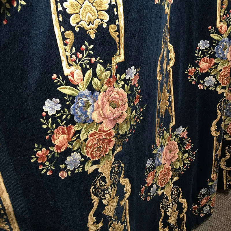 curtains Новые вышитые европейские Синие королевские роскошные шторы для спальни, оконные шторы для гостиной, элегантные занавески - Цвет: curtains