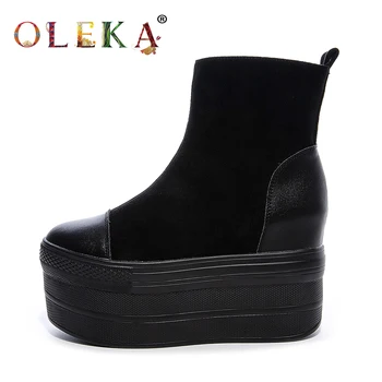 

OLEKA Leather Mid-calf Winter Winter Boots Platform Rome Round Toe Boots For Women Mature Style Work & Safety New AS692