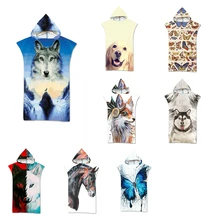 Пляжное полотенце с капюшоном и принтом из микрофибры для взрослых, быстросохнущее пончо для бассейна, банное полотенце с накидкой, Халат