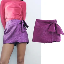 Za moda feminina arco shorts primavera verão sólido zíper shorts de cintura alta feminina calças do vintage causal