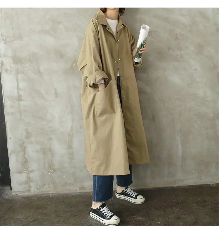 XITAO Cardigans Long Trench Women Korea Fashion New Pocket Single Breasted Plus Size Autumn Split Casual Coat WQR1285