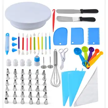 

66Pcs Cake Decorating Set Stainless Steel Pastry Nozzles Cake Turntable Cream Confectionery Bag Spatula Scraper Baking Tool Kit