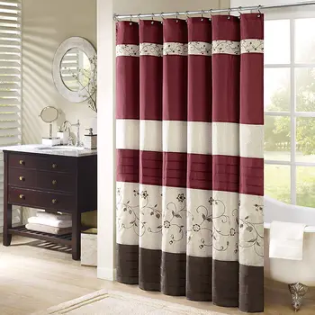 

Shower Curtain Faux Silk Embroidered Floral Machine Washable Modern Home Bathroom Decorations