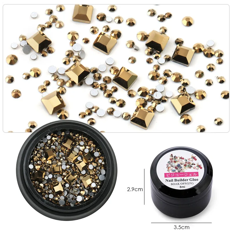 Aurum 01 8ml 1 коробка смешанные различные DIY кристаллы Камни 8 мл гель для приклеивания страз клей супер липкий УФ гель Наборы для шармов 3D дизайн ногтей украшения - Цвет: Aurum 01 8ml