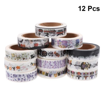 

12 Pcs Halloween Elements Craft Tape Washi Tape Decorative Masking Tape for Scrapbooks DIY Hand Book Album Gift Wrapping