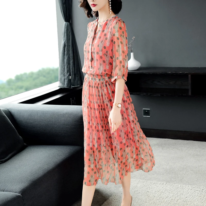 Elegante Zomer Jurk Vrouwen 100% Echte Zijde Vestidos Koreaanse Dames Zwart Boho Polka Dot Jurk Avond Party Jurken 19ZS376 Elegante Zomer Jurk Vrouwen 100% Echte Zijde Vestidos Koreaanse Dames Zwart Boho Polka Dot Jurk Avond Party Jurken 19ZS376