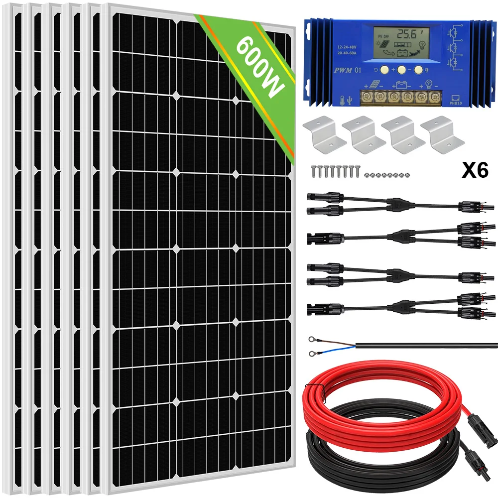 100 Вт 200 300 400 600W12V/24В комплект солнечных панелей с сеткой заряда батареи для