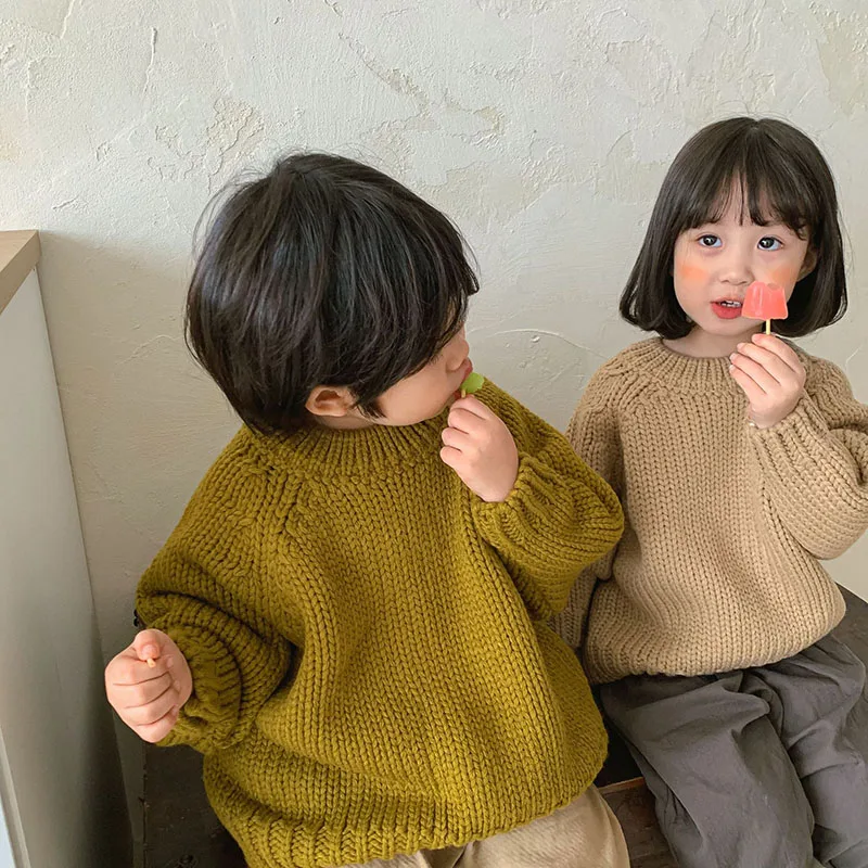 Kids Solid Sweater for Brothers and Sisters Korean Outwear